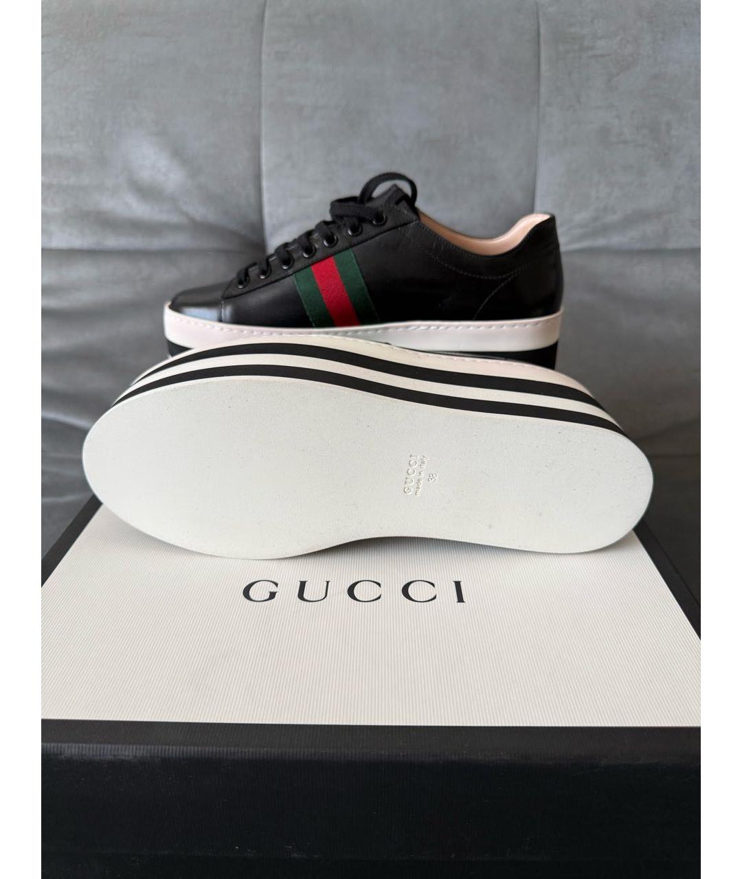 GUCCI Черные кожаные кроссовки, фото 5