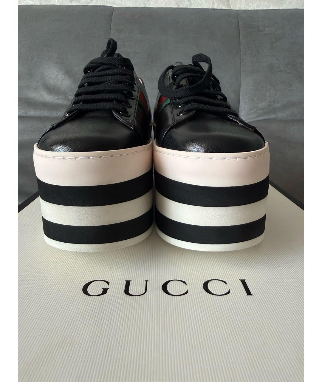 GUCCI Черные кожаные кроссовки, фото 4