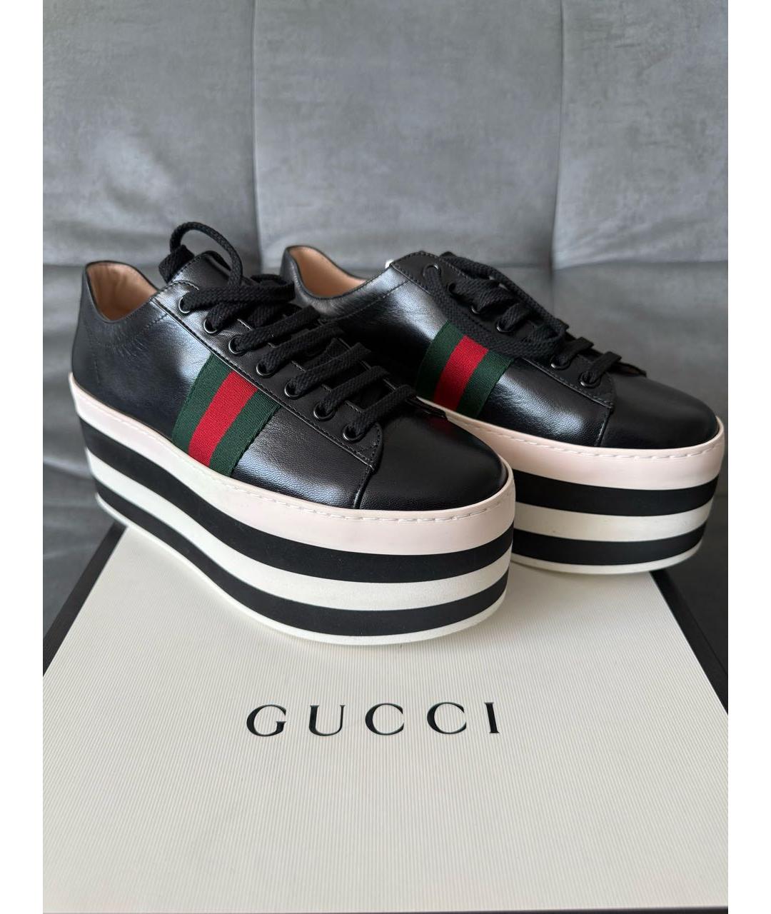 GUCCI Черные кожаные кроссовки, фото 2