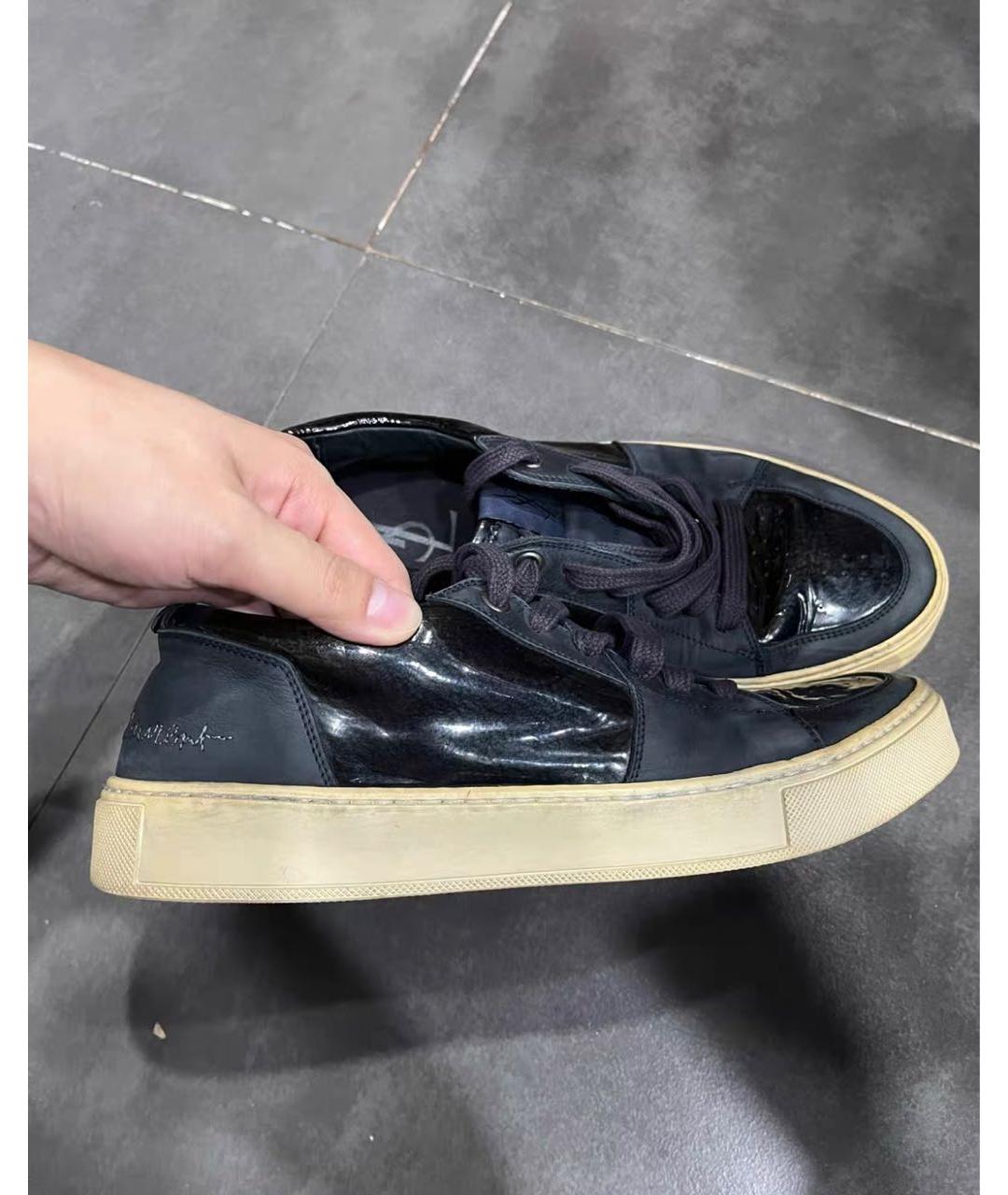 SAINT LAURENT Темно-синие кожаные низкие кроссовки / кеды, фото 7