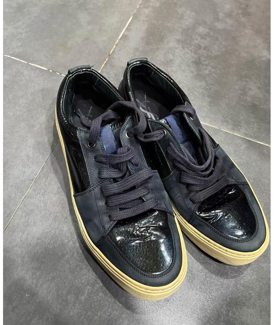 SAINT LAURENT Темно-синие кожаные низкие кроссовки / кеды, фото 2