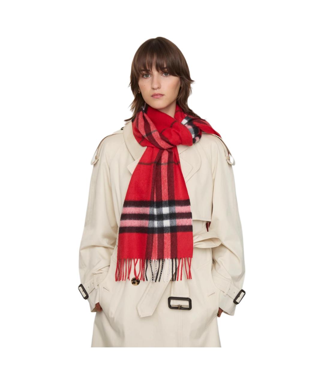 BURBERRY Красный кашемировый шарф, фото 5