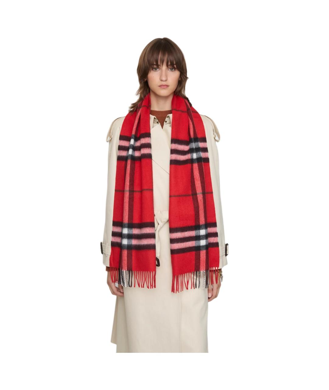 BURBERRY Красный кашемировый шарф, фото 4