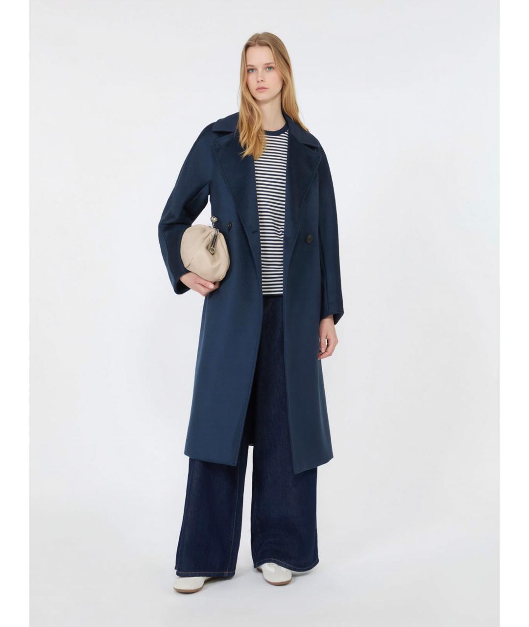 WEEKEND MAX MARA Темно-синее шерстяное пальто, фото 2