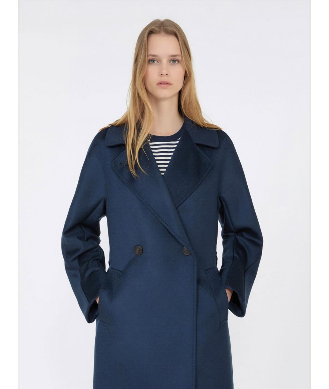 WEEKEND MAX MARA Темно-синее шерстяное пальто, фото 5
