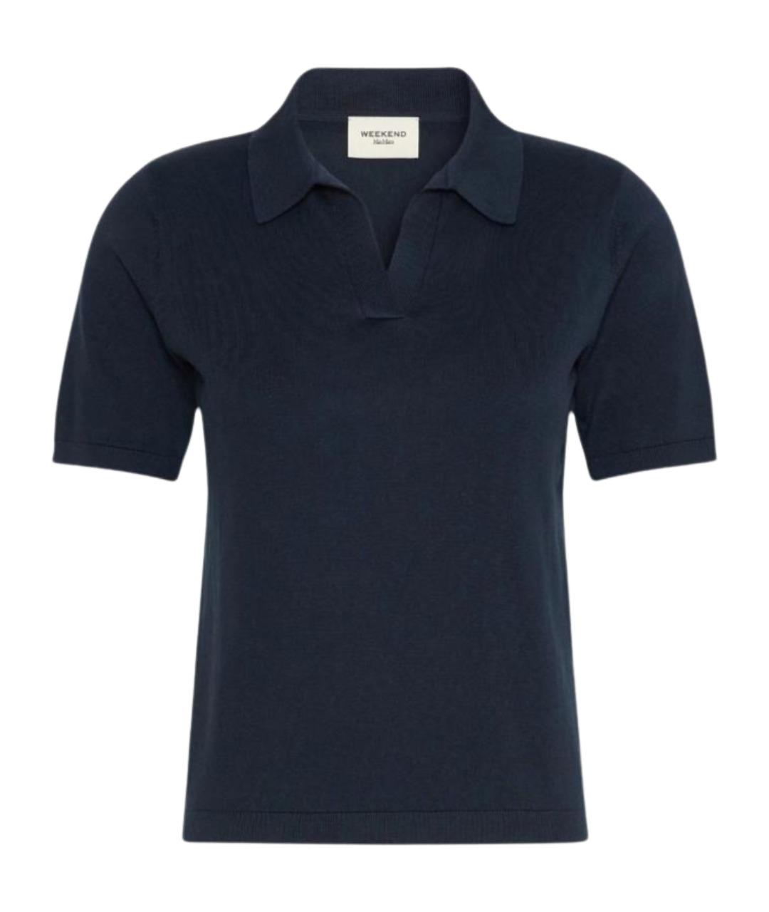 WEEKEND MAX MARA Темно-синяя шелковая футболка, фото 1