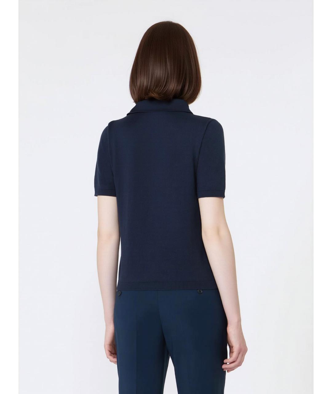 WEEKEND MAX MARA Темно-синяя шелковая футболка, фото 4
