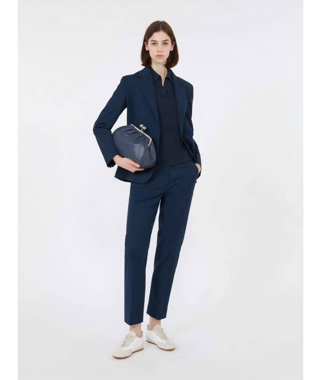WEEKEND MAX MARA Темно-синяя шелковая футболка, фото 2