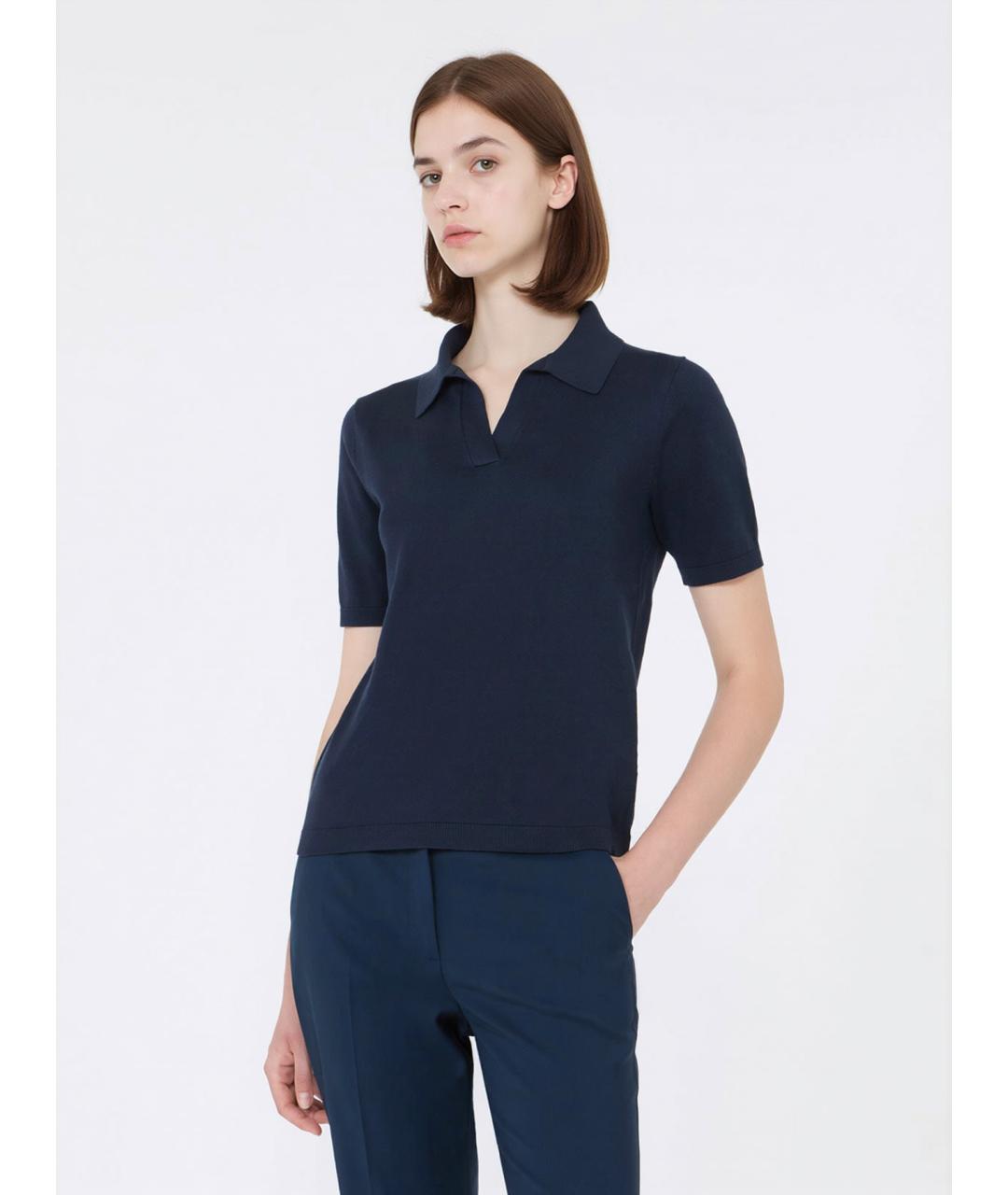 WEEKEND MAX MARA Темно-синяя шелковая футболка, фото 3