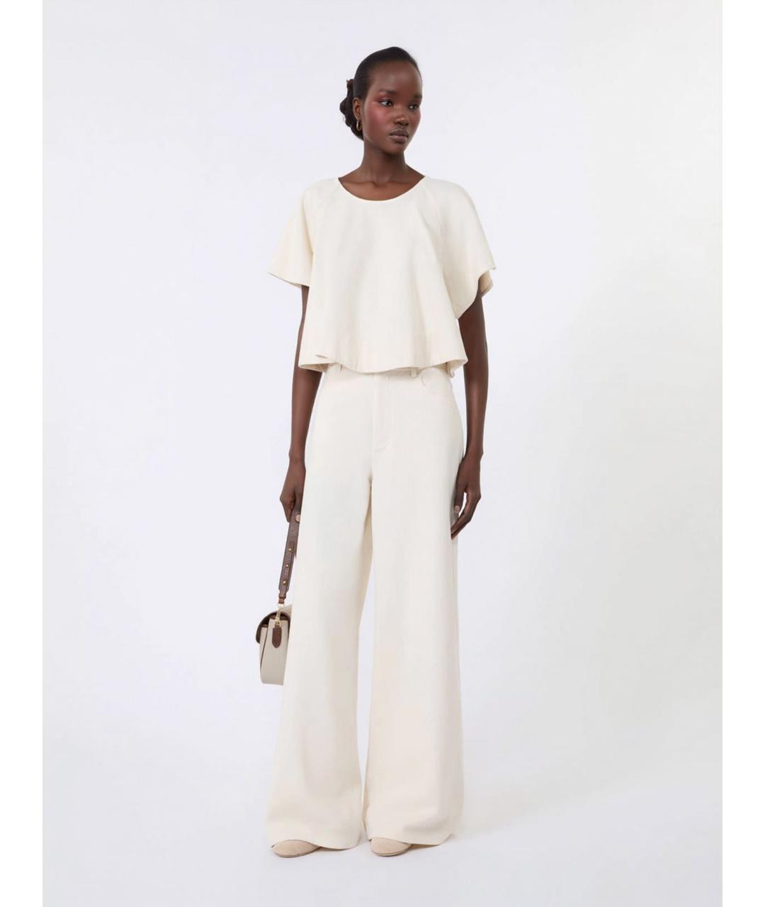WEEKEND MAX MARA Бежевые хлопковые брюки широкие, фото 2