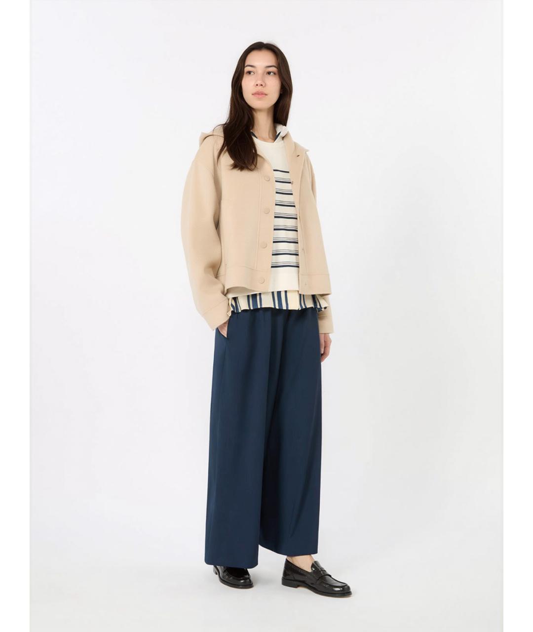 WEEKEND MAX MARA Темно-синие шерстяные брюки широкие, фото 2