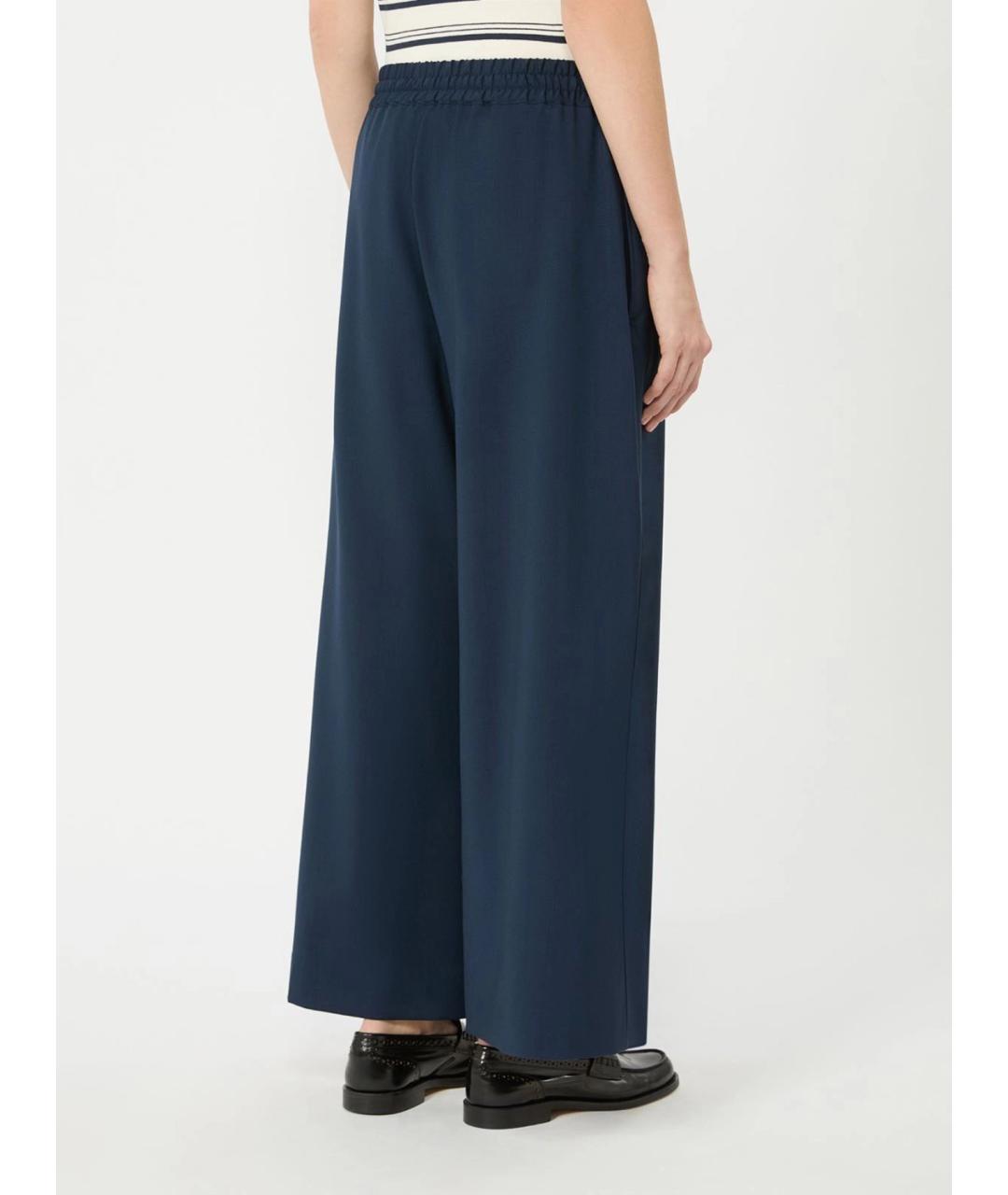 WEEKEND MAX MARA Темно-синие шерстяные брюки широкие, фото 4