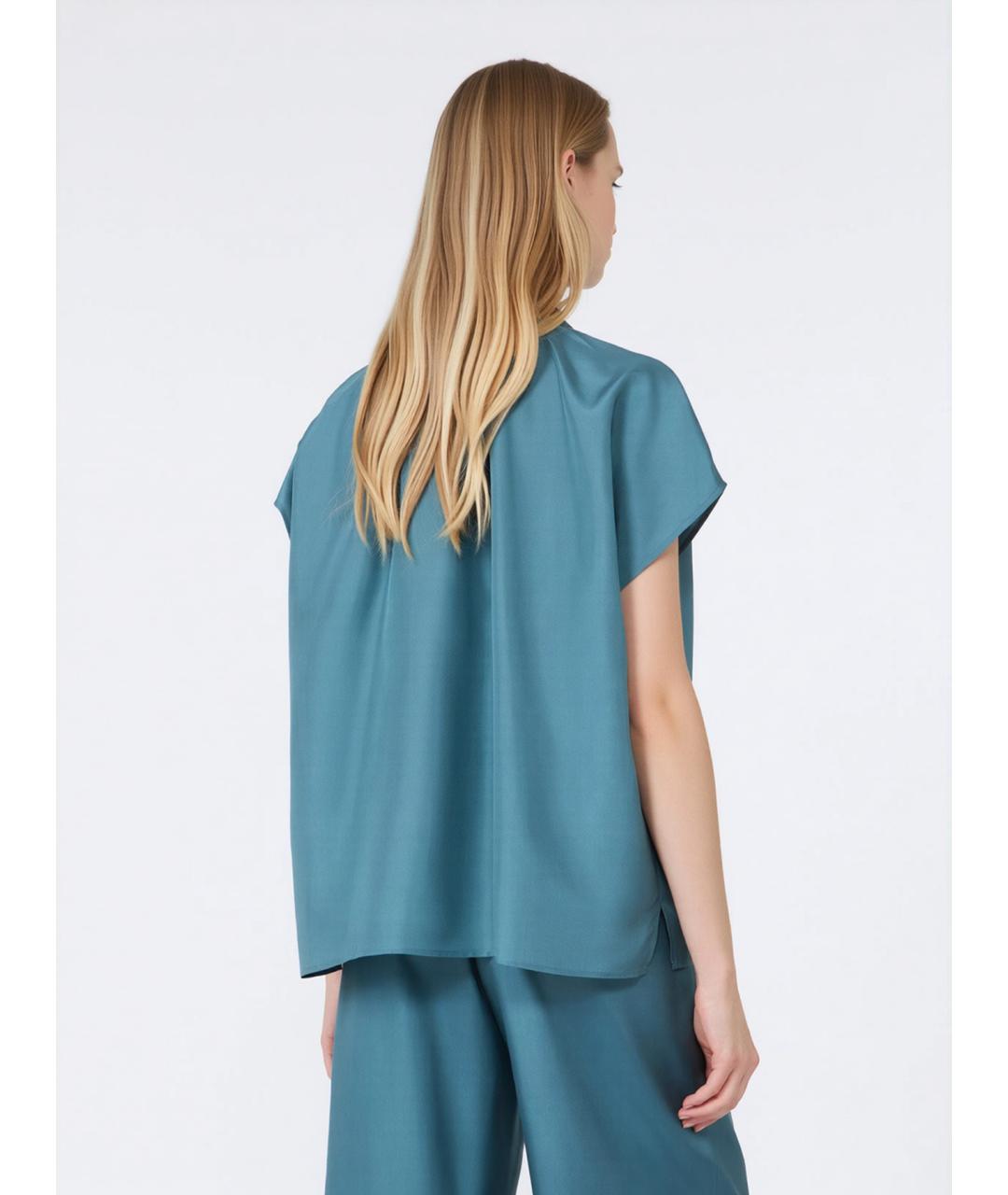 WEEKEND MAX MARA Синяя шелковая рубашка, фото 4