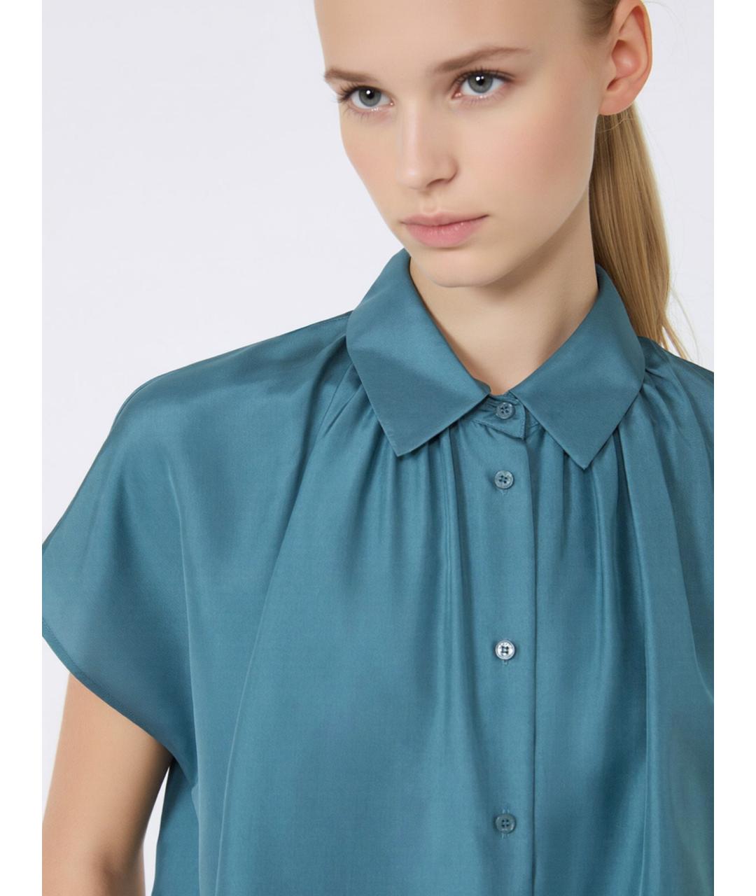 WEEKEND MAX MARA Синяя шелковая рубашка, фото 5