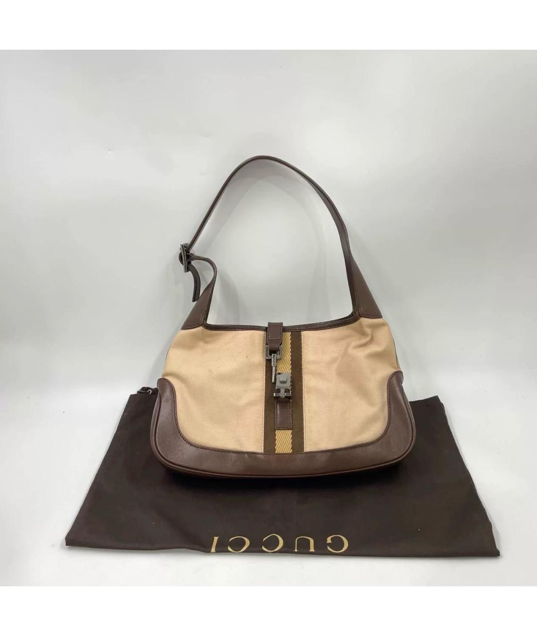 GUCCI Бежевая сумка с короткими ручками из канвы, фото 2