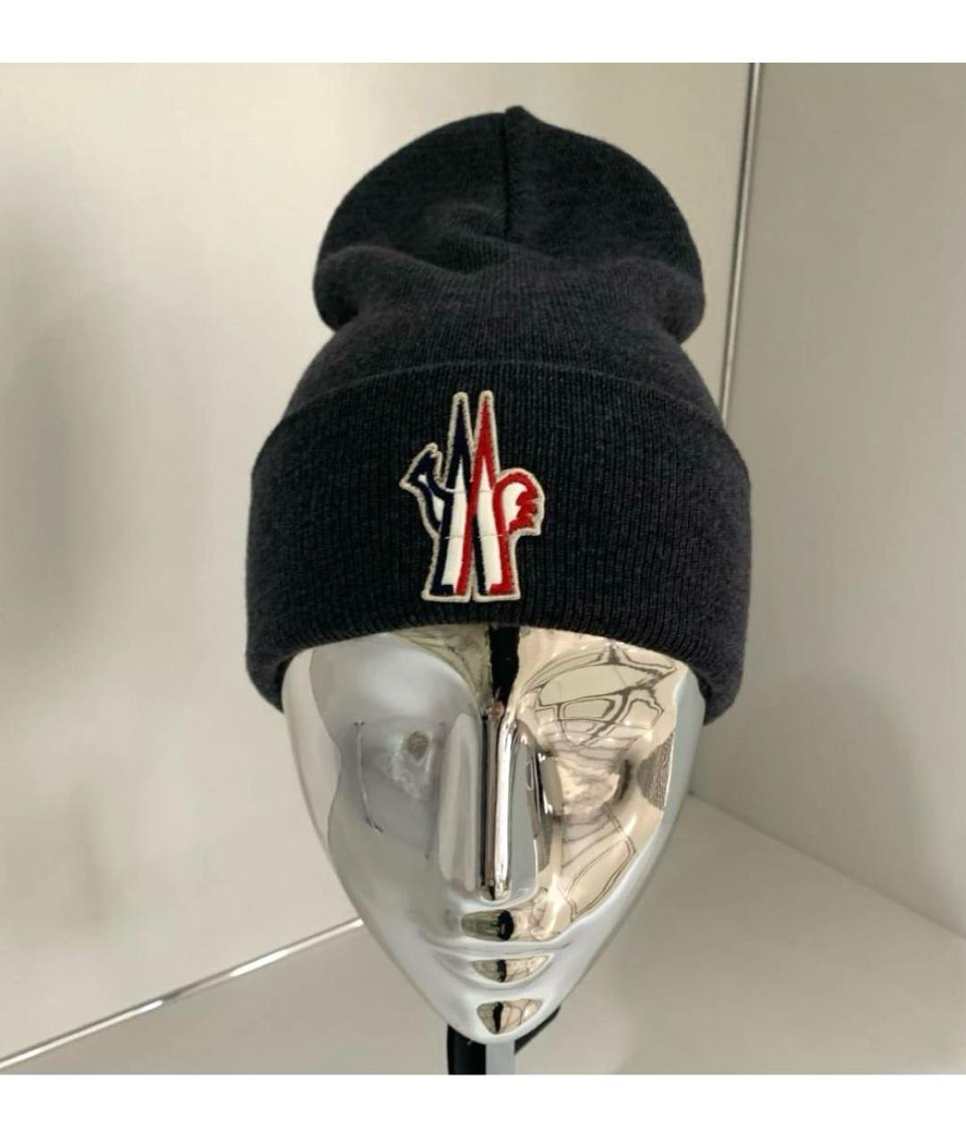 MONCLER Антрацитовая шерстяная шапка, фото 5