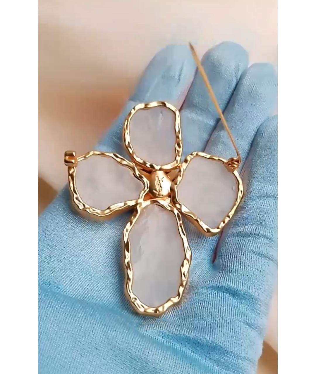 SAINT LAURENT Белая позолоченная булавка / брошь, фото 3