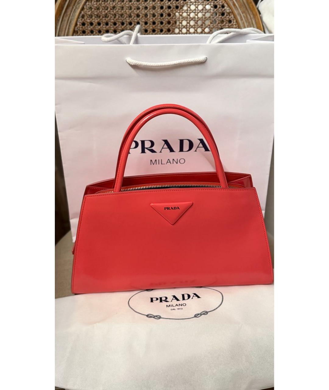PRADA Коралловая кожаная сумка с короткими ручками, фото 2