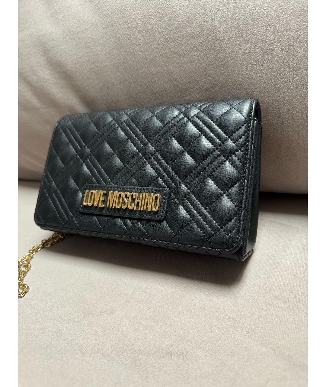 LOVE MOSCHINO Черная кожаная сумка через плечо, фото 2