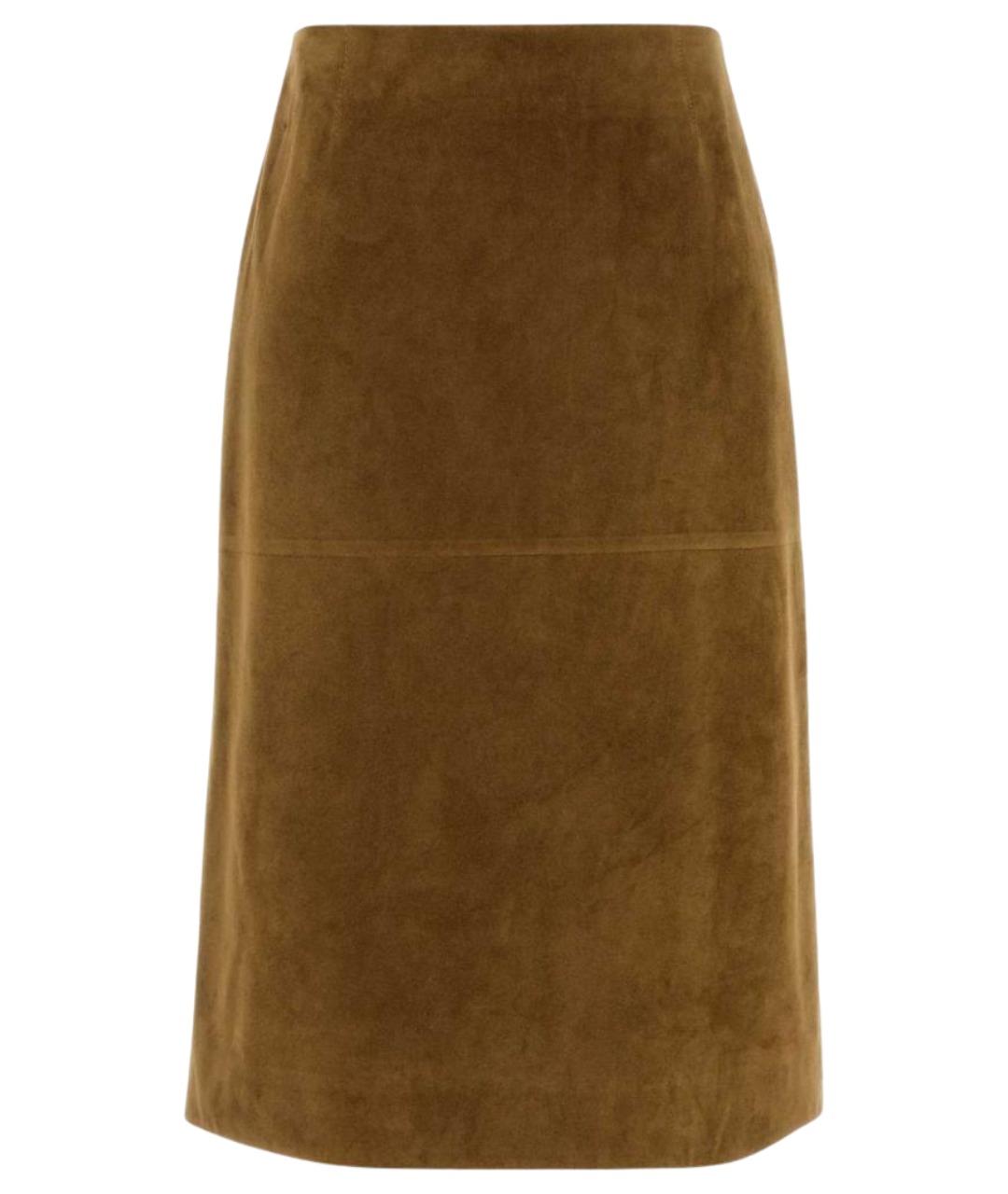 JIL SANDER Коричневая замшевая юбка миди, фото 1