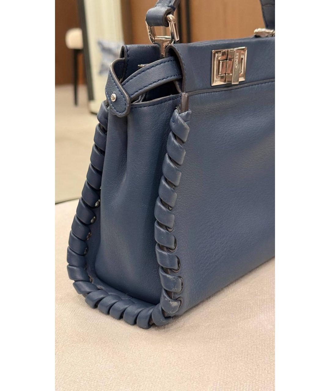 FENDI Темно-синяя кожаная сумка с короткими ручками, фото 4