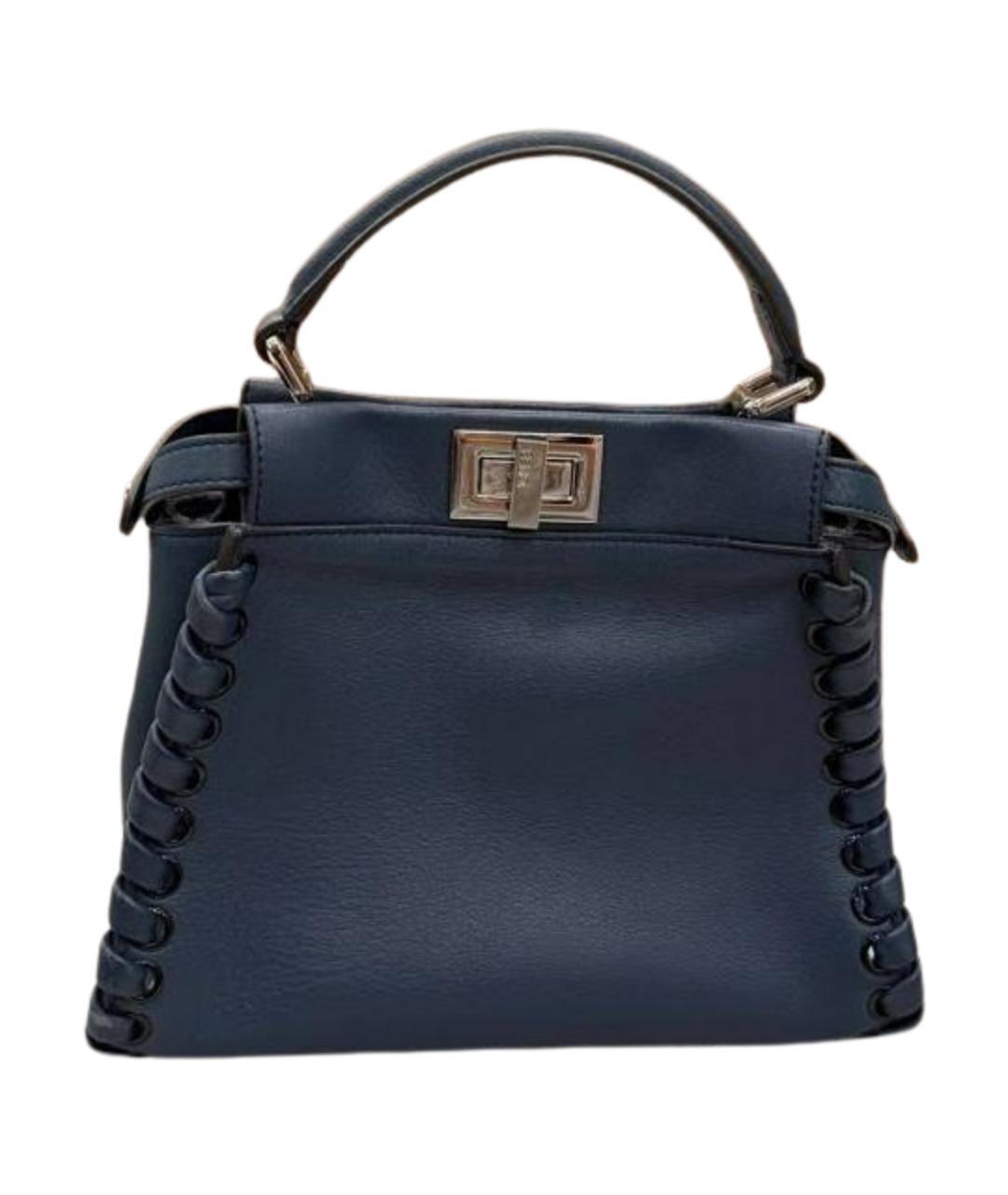 FENDI Темно-синяя кожаная сумка с короткими ручками, фото 1