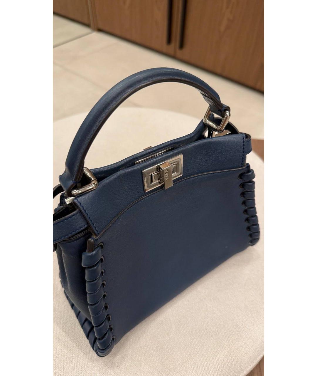 FENDI Темно-синяя кожаная сумка с короткими ручками, фото 2