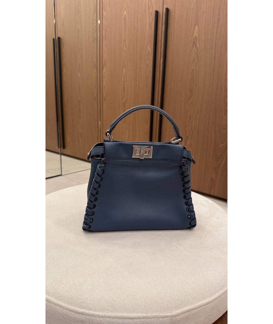 FENDI Темно-синяя кожаная сумка с короткими ручками, фото 3
