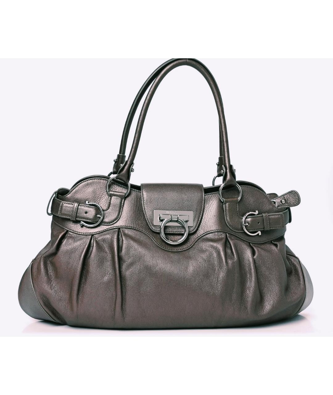 FERRAGAMO Серая кожаная сумка с короткими ручками, фото 11