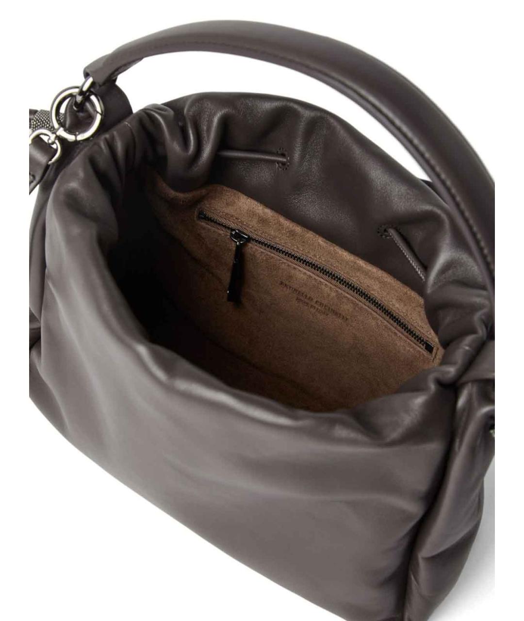 BRUNELLO CUCINELLI Коричневая кожаная сумка через плечо, фото 4