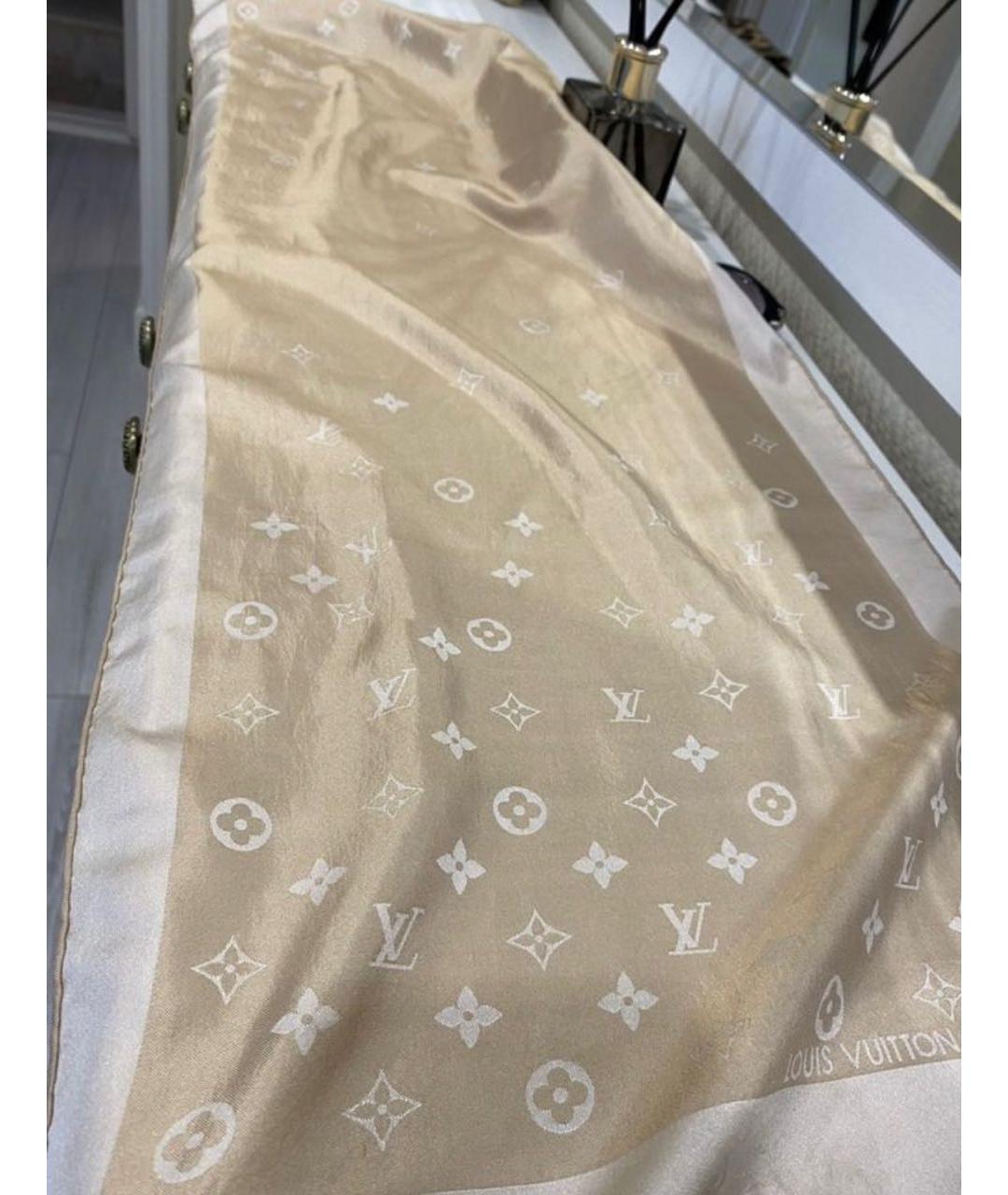 LOUIS VUITTON Бежевый шелковый платок, фото 2