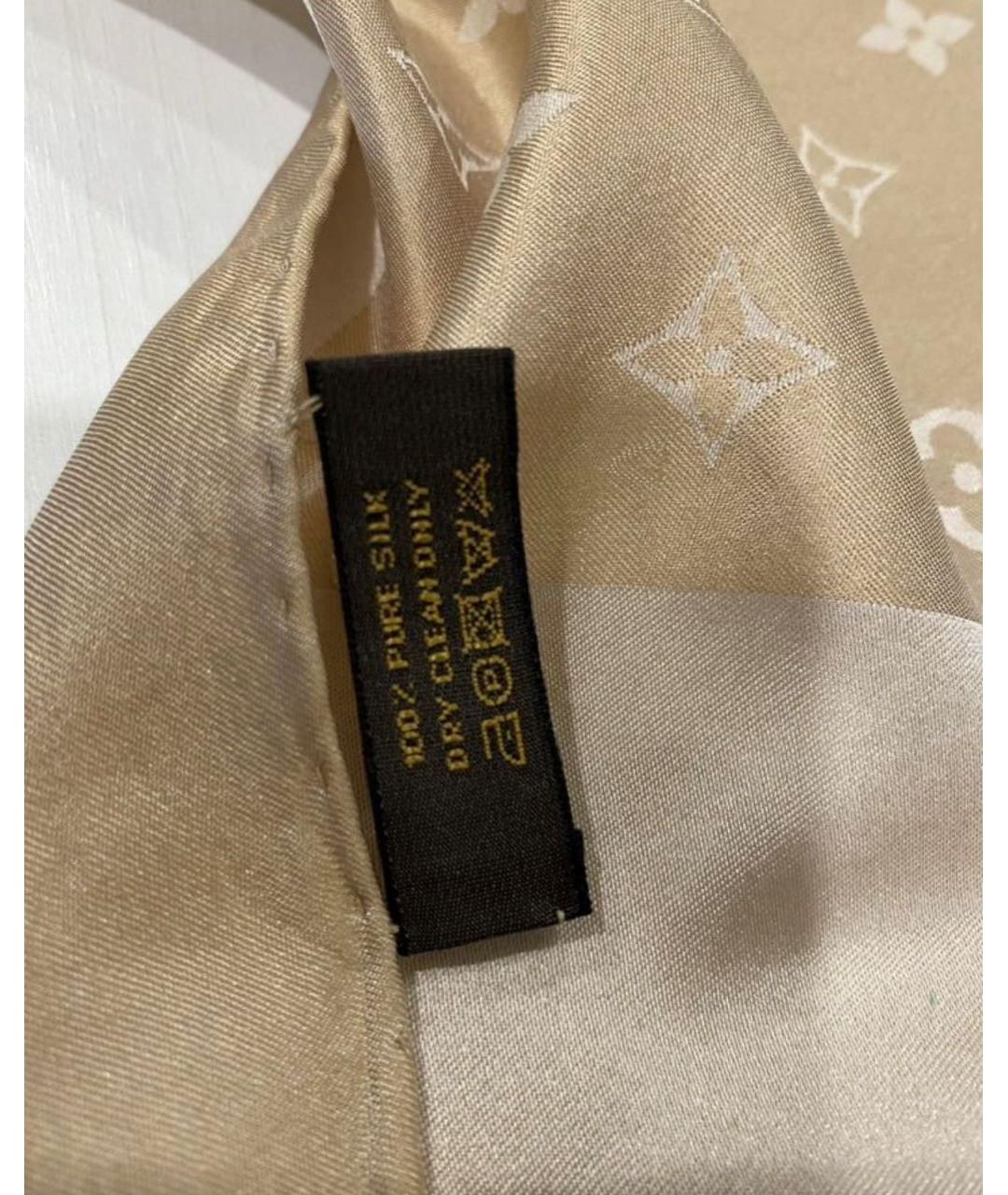 LOUIS VUITTON Бежевый шелковый платок, фото 3
