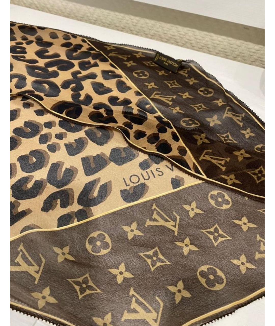 LOUIS VUITTON Коричневый шелковый платок, фото 2