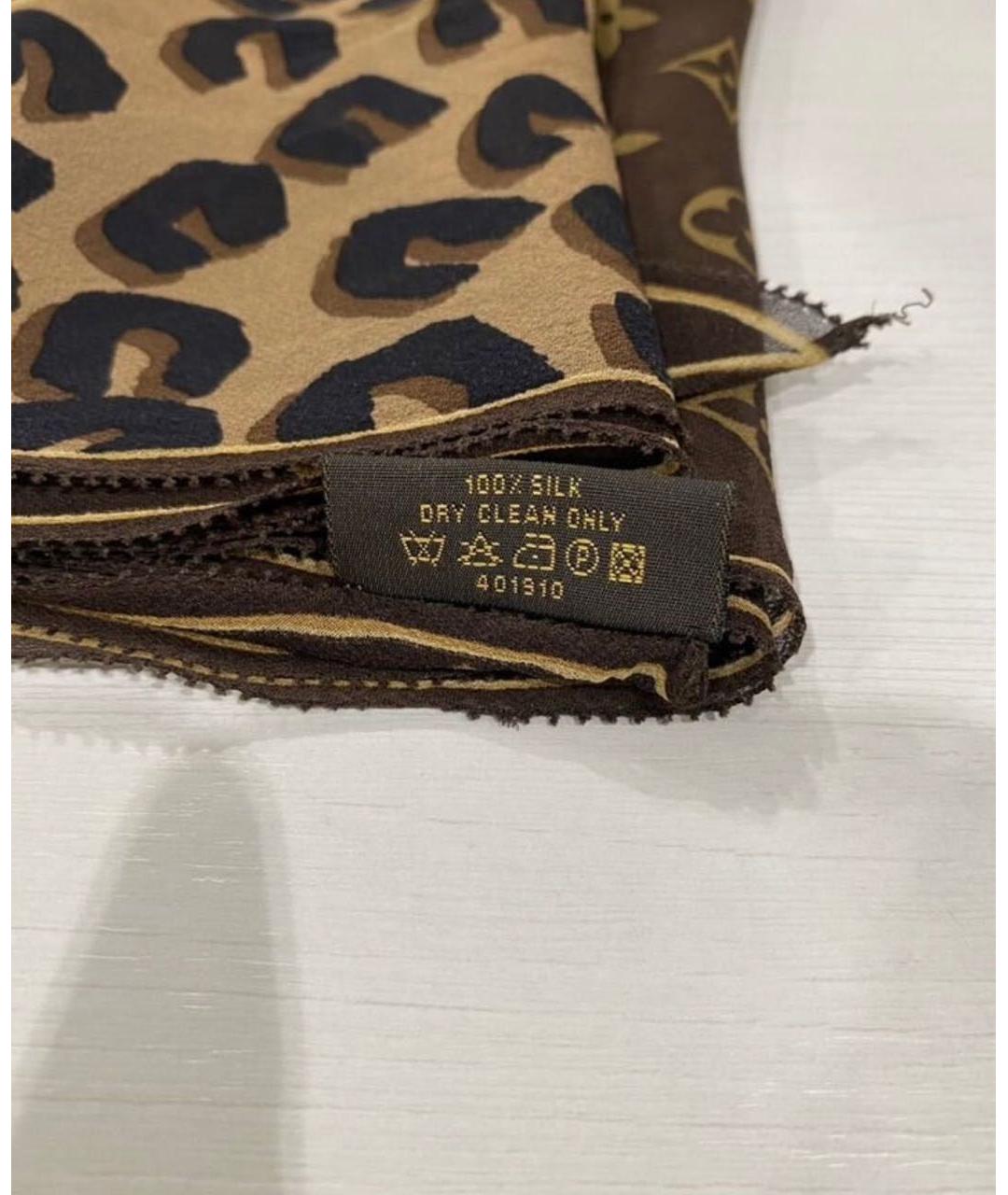 LOUIS VUITTON Коричневый шелковый платок, фото 4