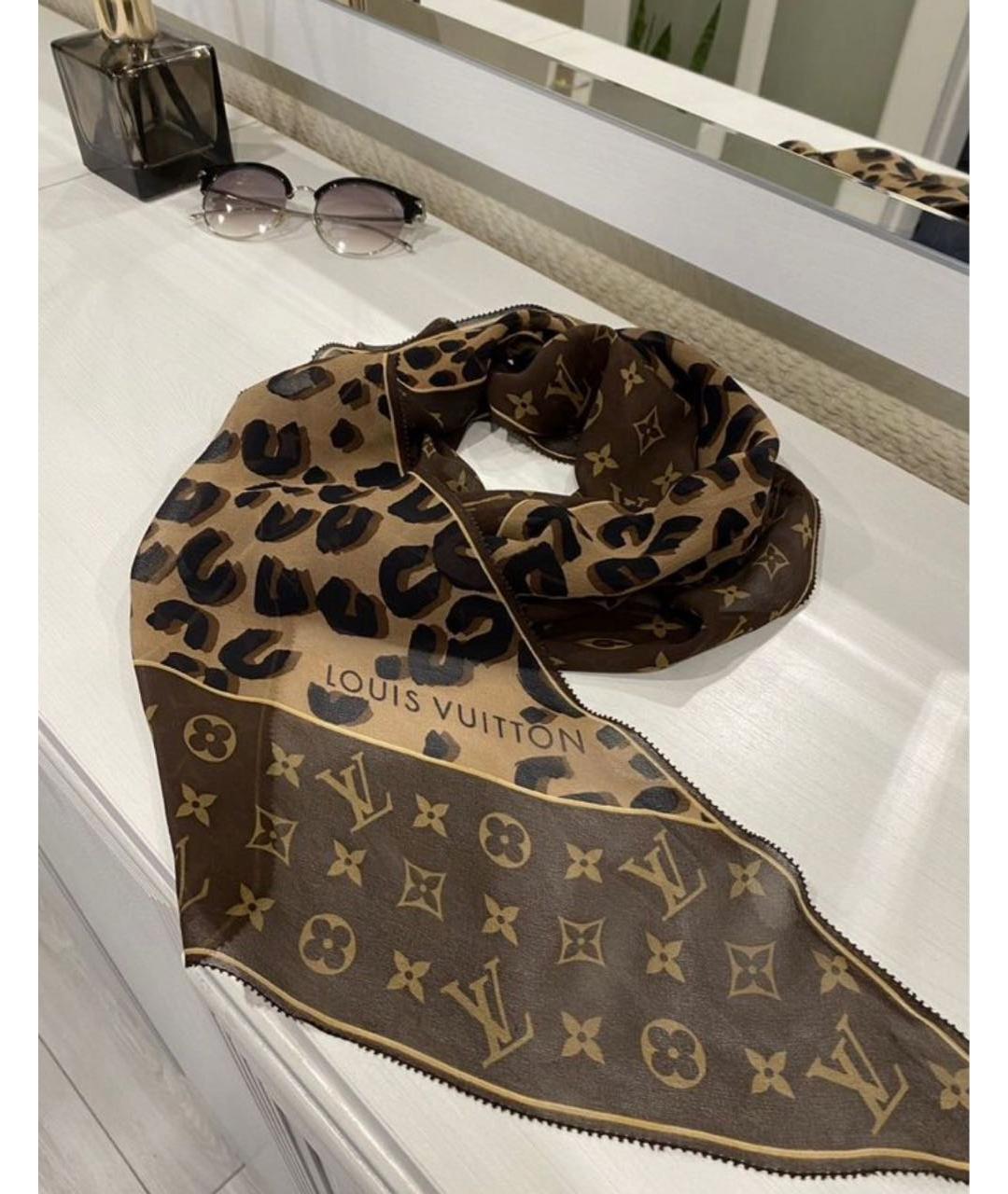 LOUIS VUITTON Коричневый шелковый платок, фото 6