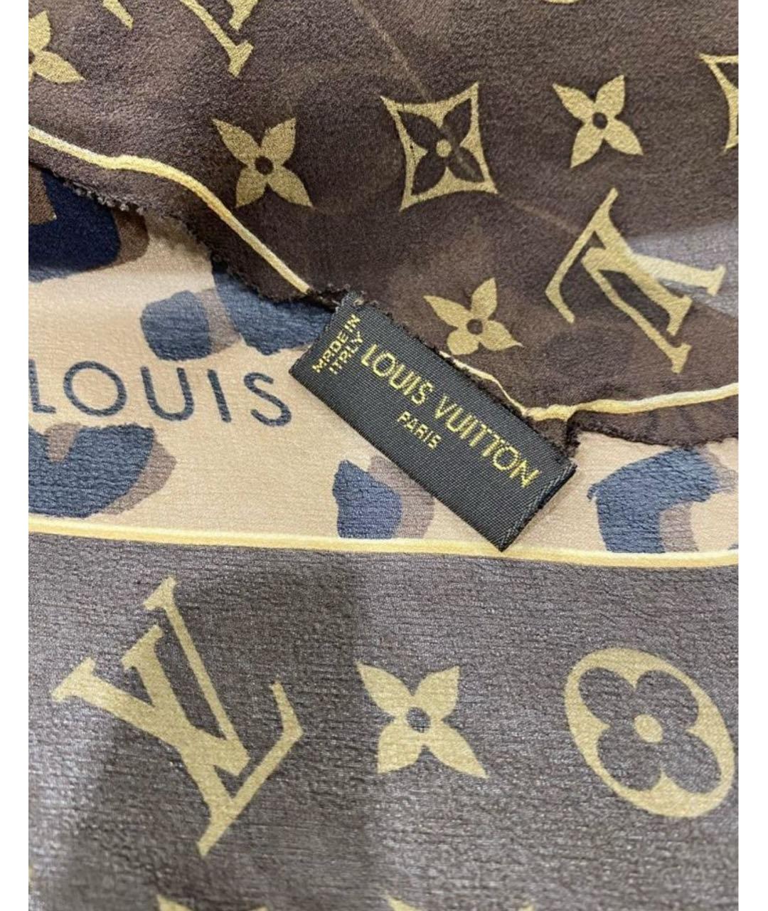 LOUIS VUITTON Коричневый шелковый платок, фото 3