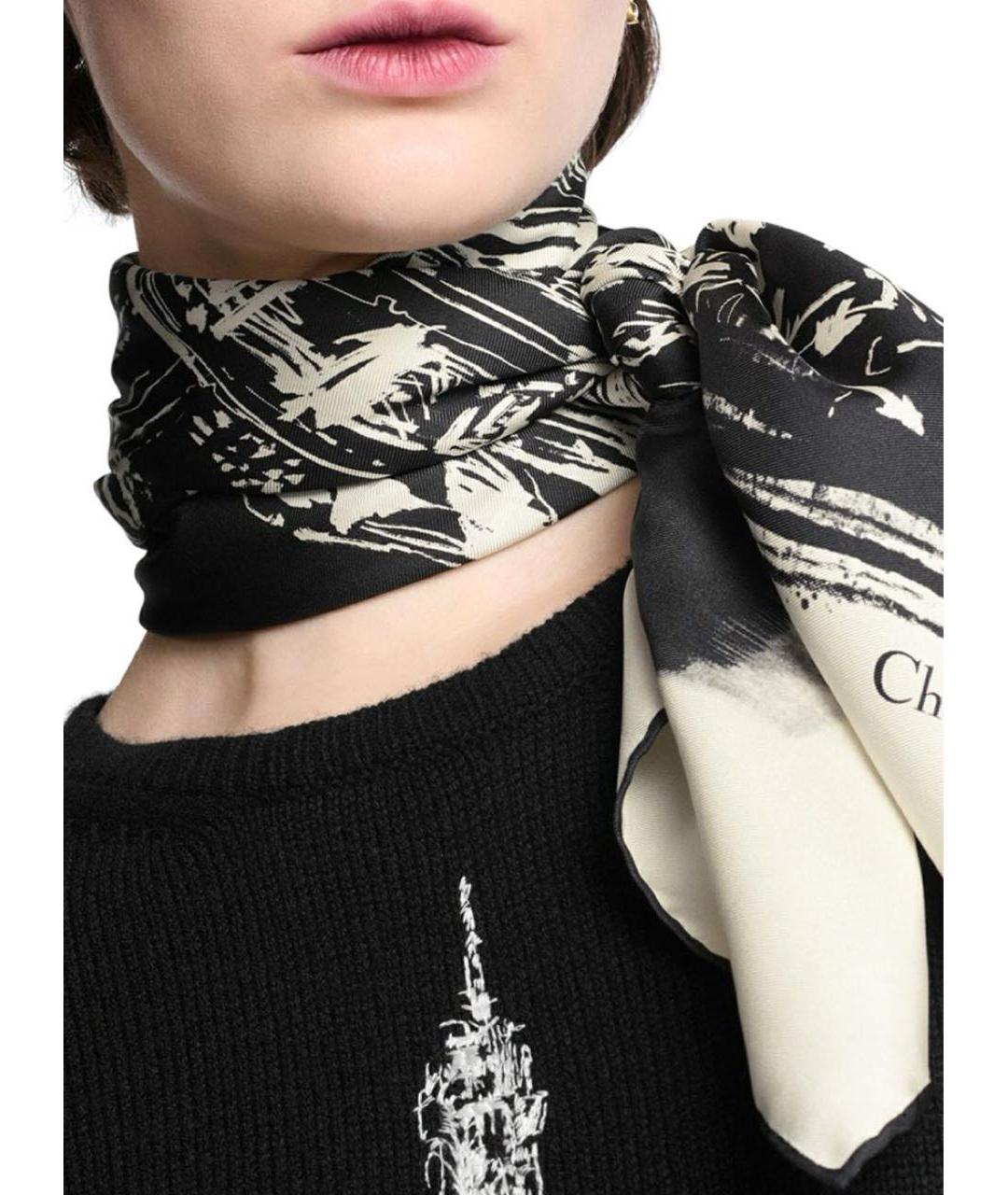 CHRISTIAN DIOR Черный шелковый платок, фото 2