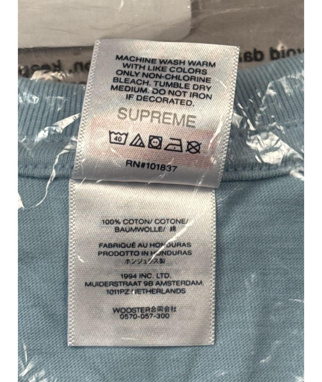 SUPREME Голубая хлопковая футболка, фото 7