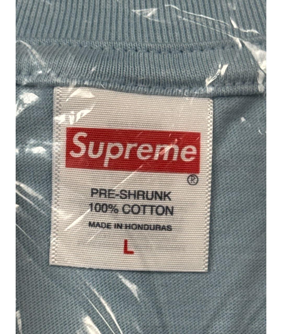 SUPREME Голубая хлопковая футболка, фото 6