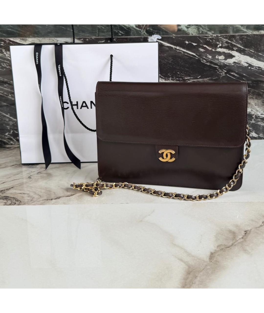 CHANEL Коричневая кожаная сумка через плечо, фото 8