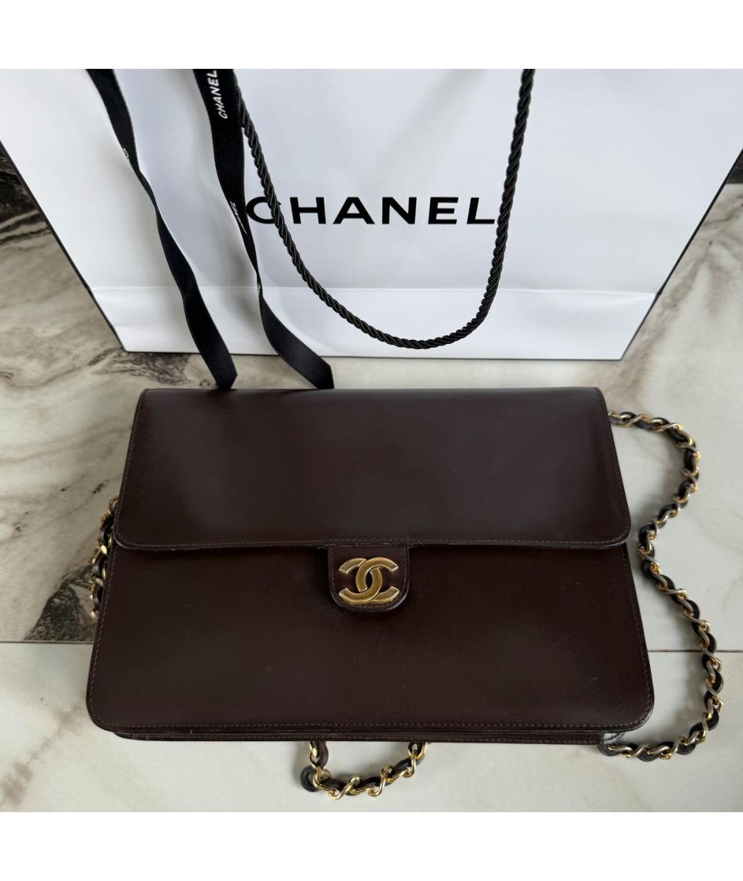 CHANEL Коричневая кожаная сумка через плечо, фото 3