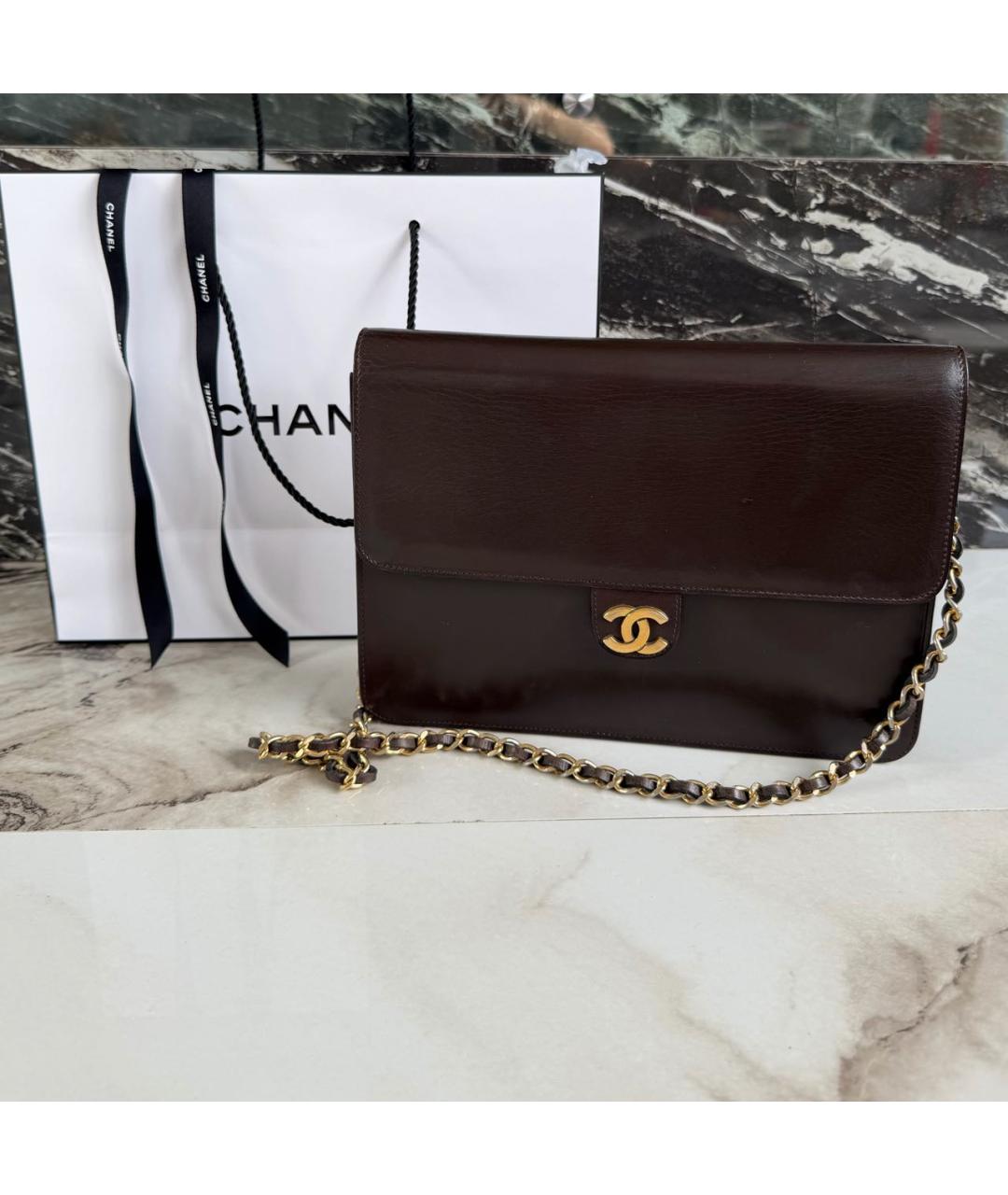 CHANEL Коричневая кожаная сумка через плечо, фото 2