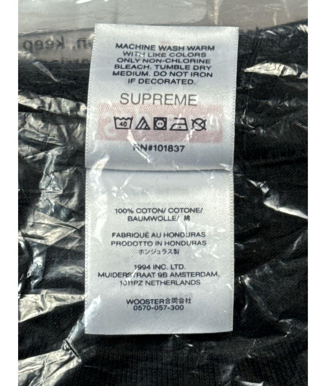 SUPREME Черная хлопковая футболка, фото 7