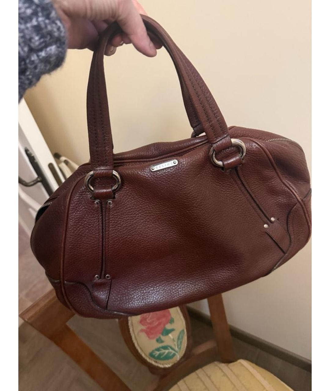 CELINE Коричневая кожаная сумка с короткими ручками, фото 5