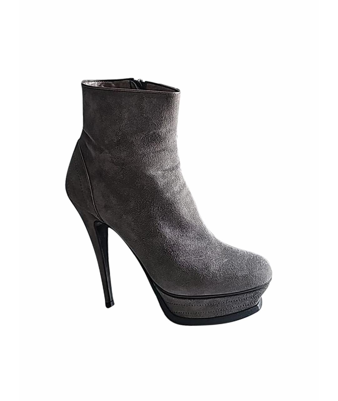 SAINT LAURENT Антрацитовые замшевые ботильоны, фото 1