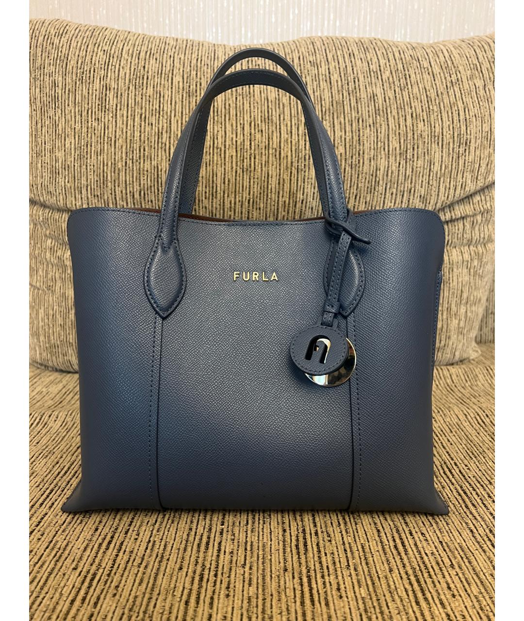 FURLA Голубая кожаная сумка тоут, фото 10