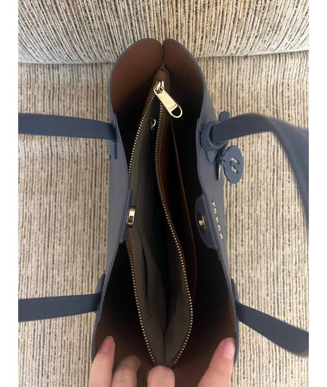 FURLA Голубая кожаная сумка тоут, фото 4