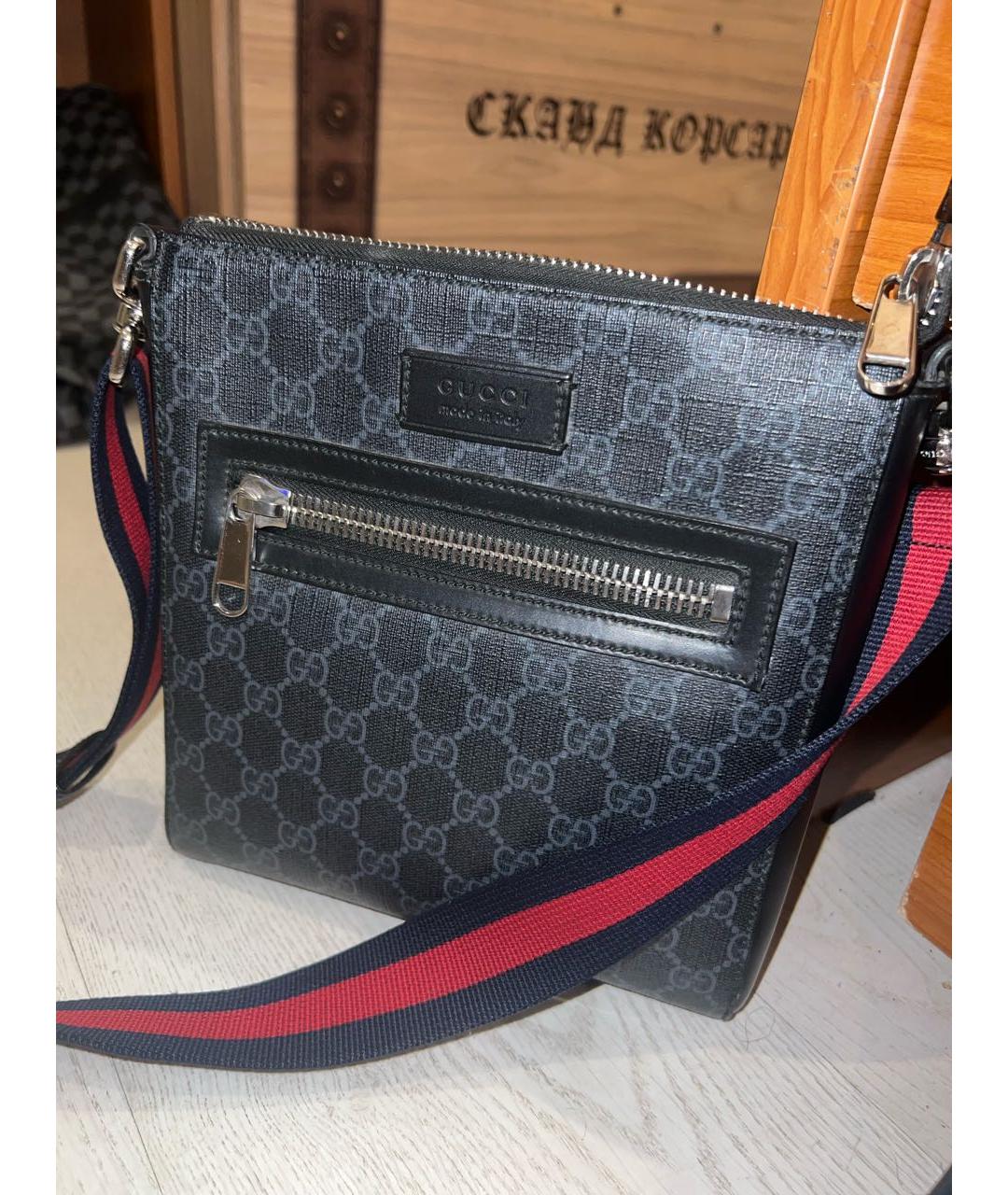 GUCCI Черная кожаная барсетка, фото 2