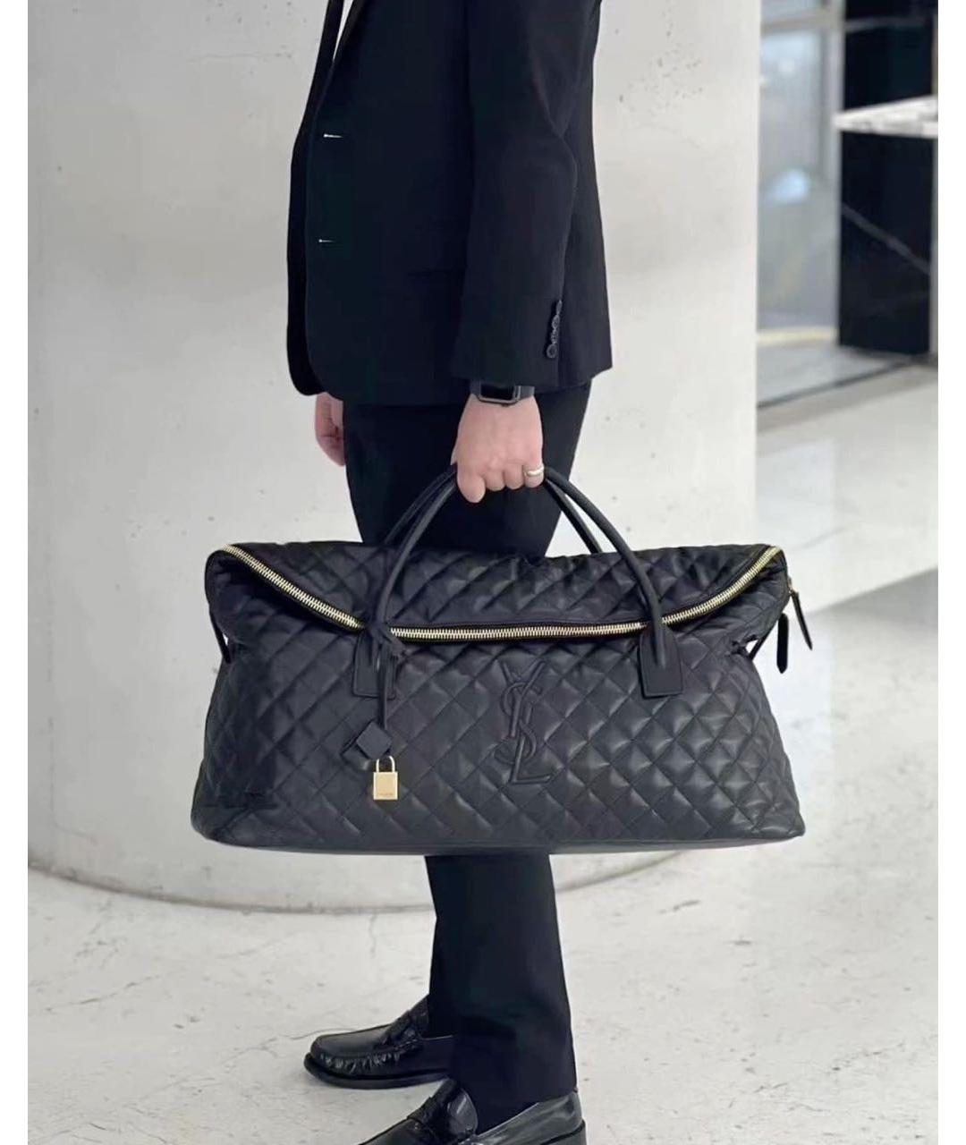 SAINT LAURENT Черная кожаная дорожная/спортивная сумка, фото 7