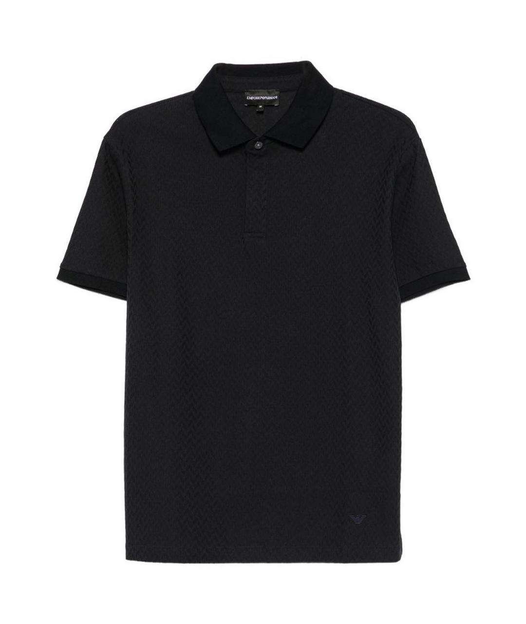 EMPORIO ARMANI Темно-синее хлопковое поло с коротким рукавом, фото 1